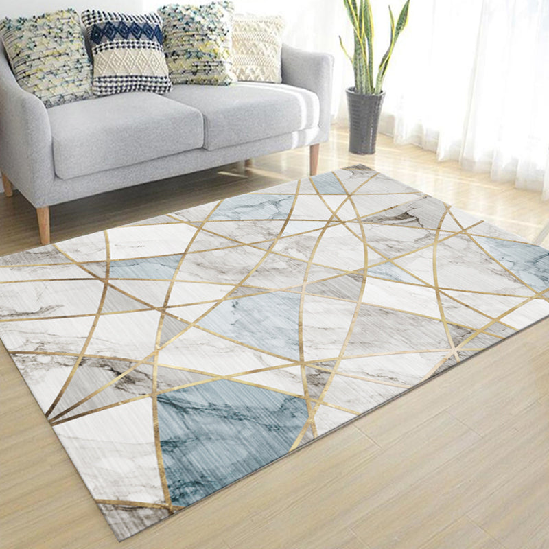 Simple Living Room Rug Multi-Color Geometric Print Indoor Rug Synthetics Anti-Slip Backing Stain-Resistant Carpet