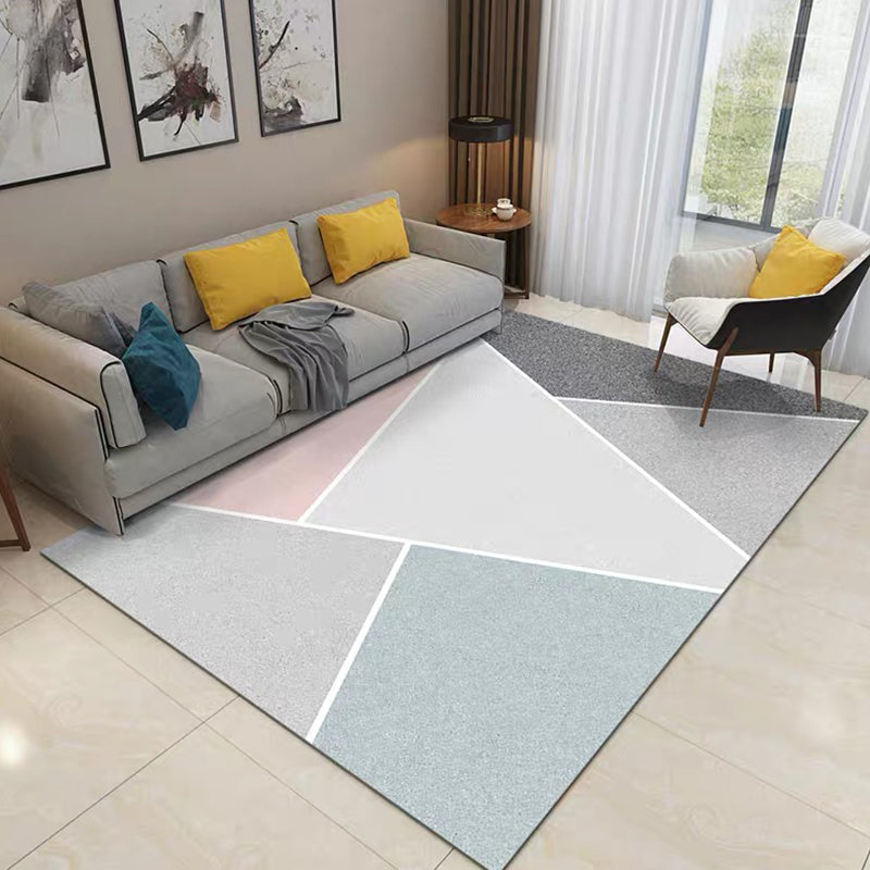 Simple Living Room Rug Multi-Color Geometric Print Indoor Rug Synthetics Anti-Slip Backing Stain-Resistant Carpet