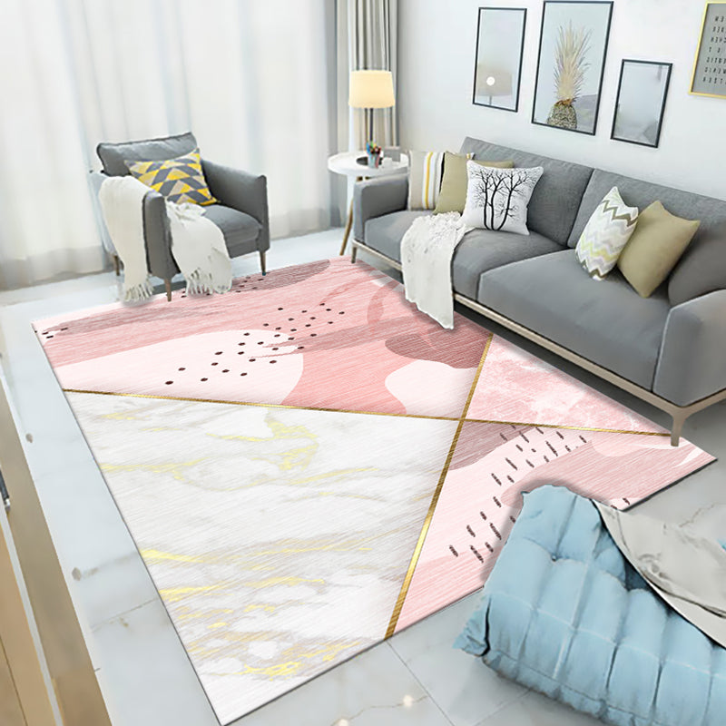 Simple Living Room Rug Multi-Color Geometric Print Indoor Rug Synthetics Anti-Slip Backing Stain-Resistant Carpet