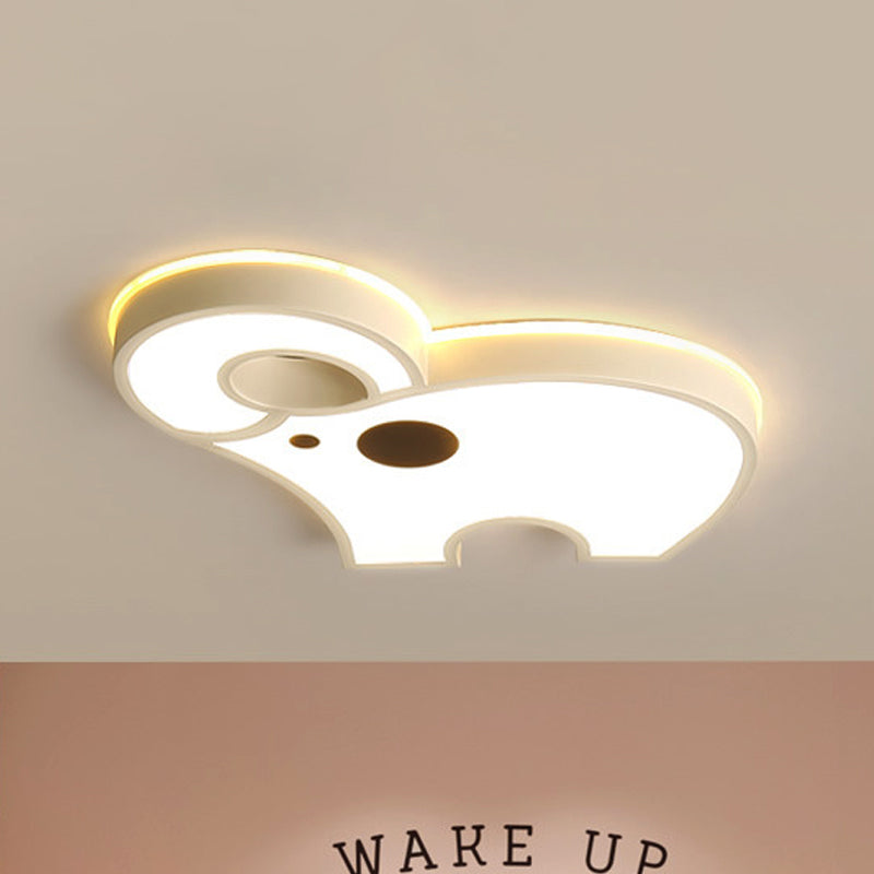 Acrylic Long Nose Elephant Ceiling Light Animal LED Ceiling Mount Light in White for Child Bedroom