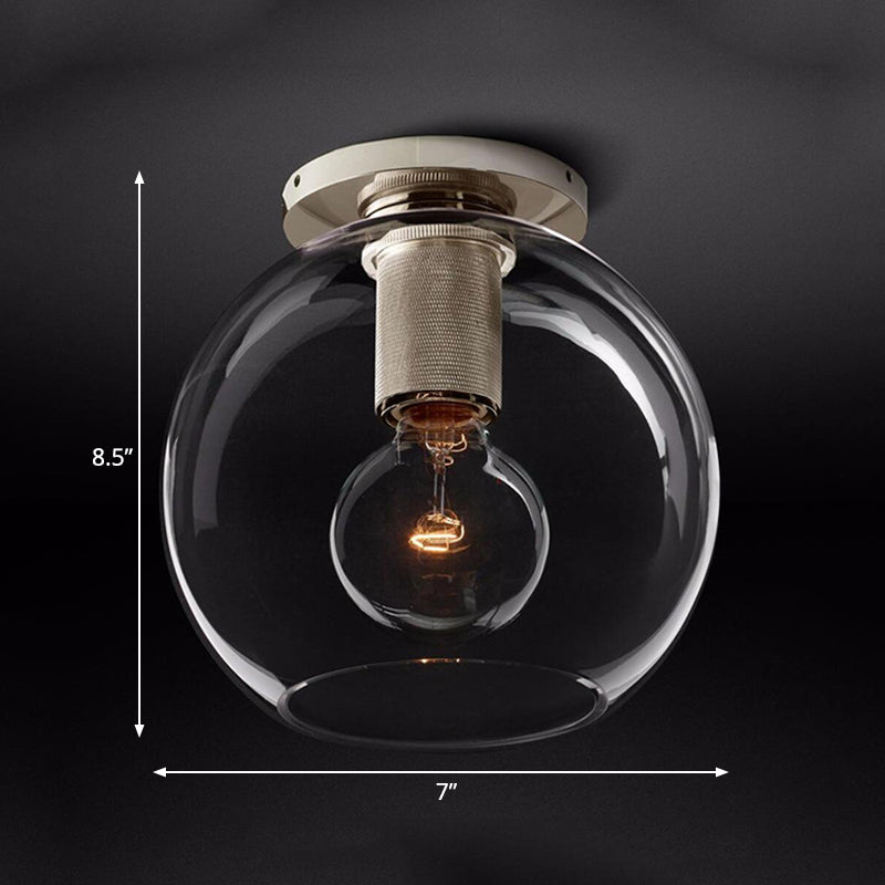 Luminaire de plafond à 1 tête en verre transparent à montage encastré sphère traditionnelle en noir/laiton/chrome pour le salon