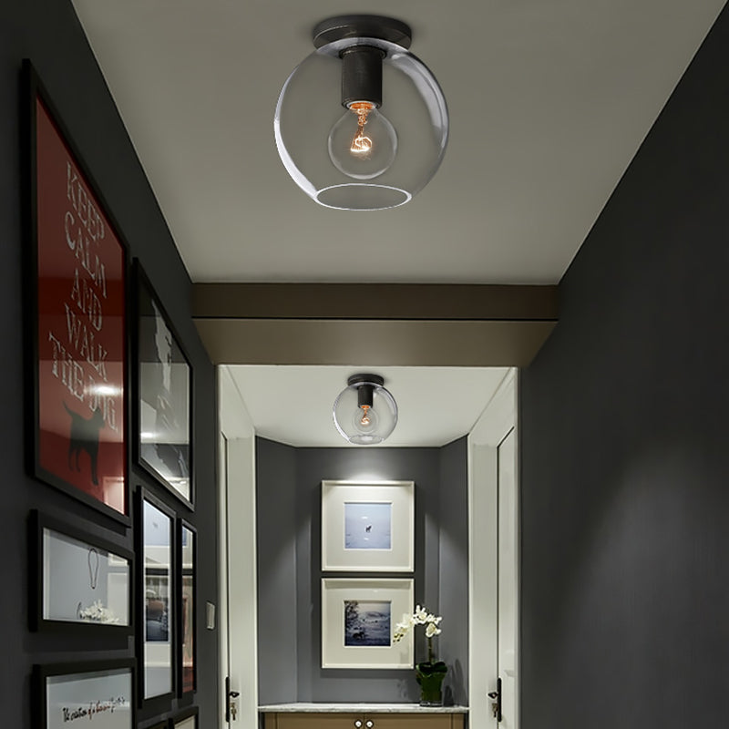 Luminaire de plafond à 1 tête en verre transparent à montage encastré sphère traditionnelle en noir/laiton/chrome pour le salon