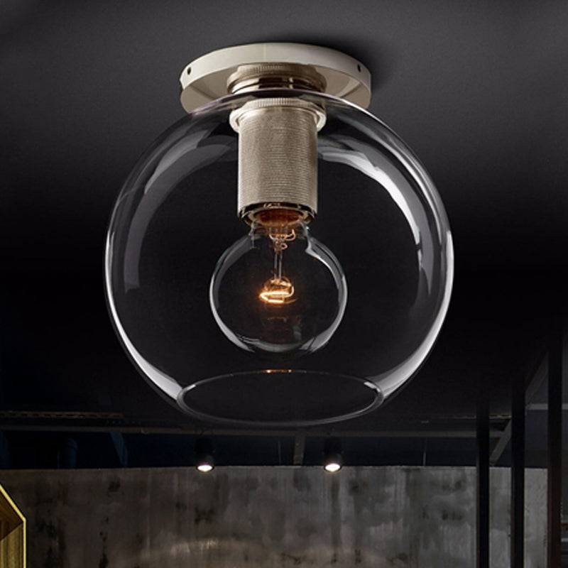 Luminaire de plafond à 1 tête en verre transparent à montage encastré sphère traditionnelle en noir/laiton/chrome pour le salon