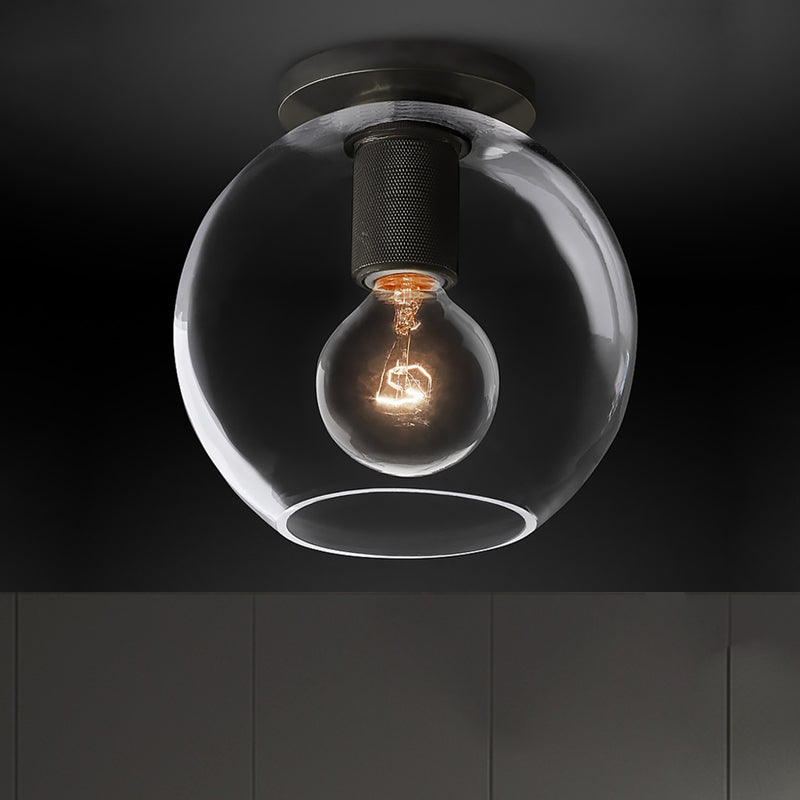 Luminaire de plafond à 1 tête en verre transparent à montage encastré sphère traditionnelle en noir/laiton/chrome pour le salon