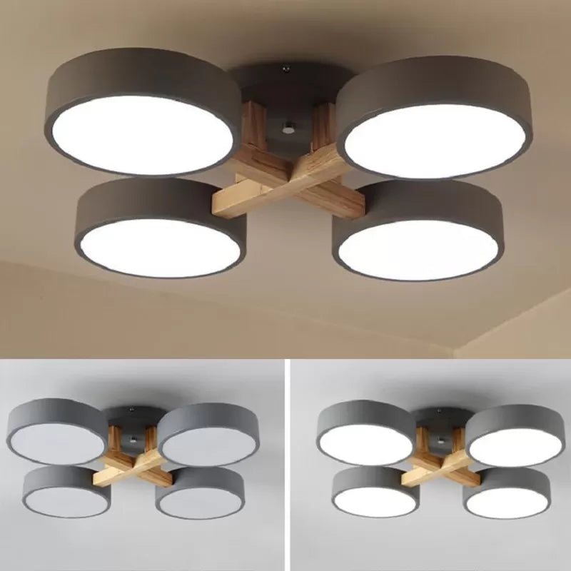Luz de techo semi rasante redonda de metal Lámpara de techo elegante macarrón de 4 cabezas para sala de estudio