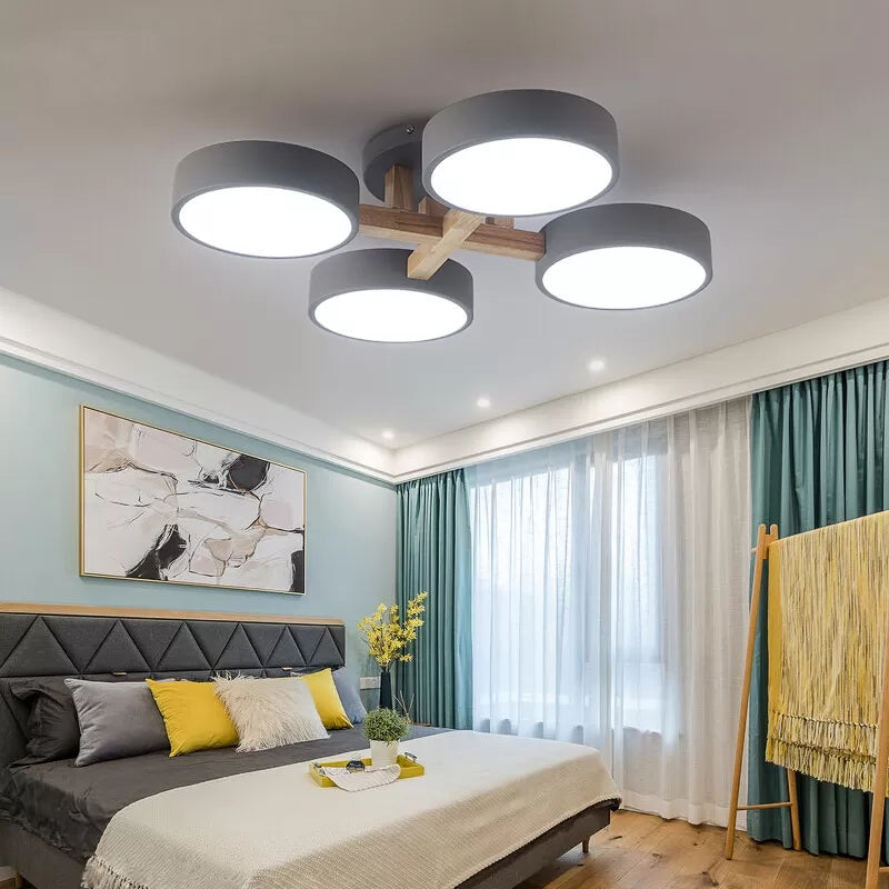 Luz de techo semi rasante redonda de metal Lámpara de techo elegante macarrón de 4 cabezas para sala de estudio