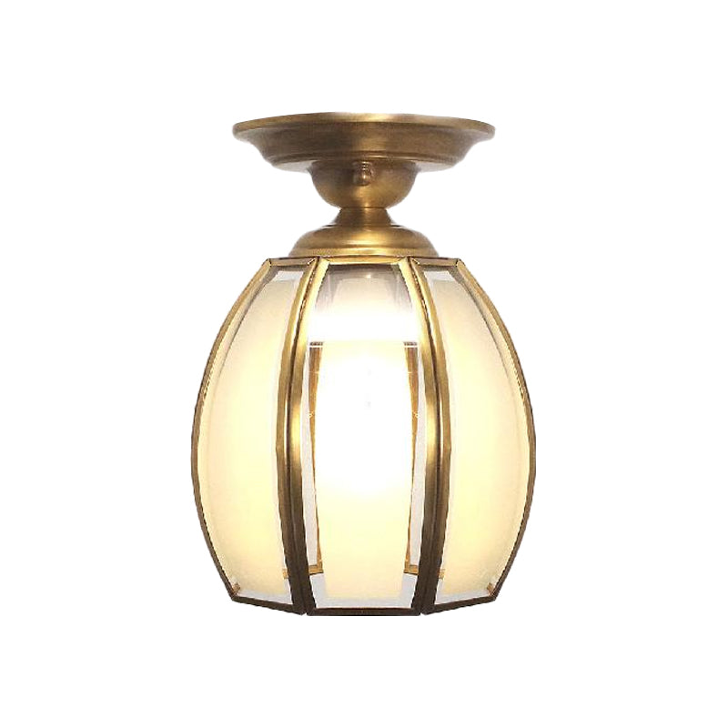 Brass Cup Semi Flush Mount Lamp Traditionary Frosted Glass 1 Bulb Ceiling Mounted Light for Living Room