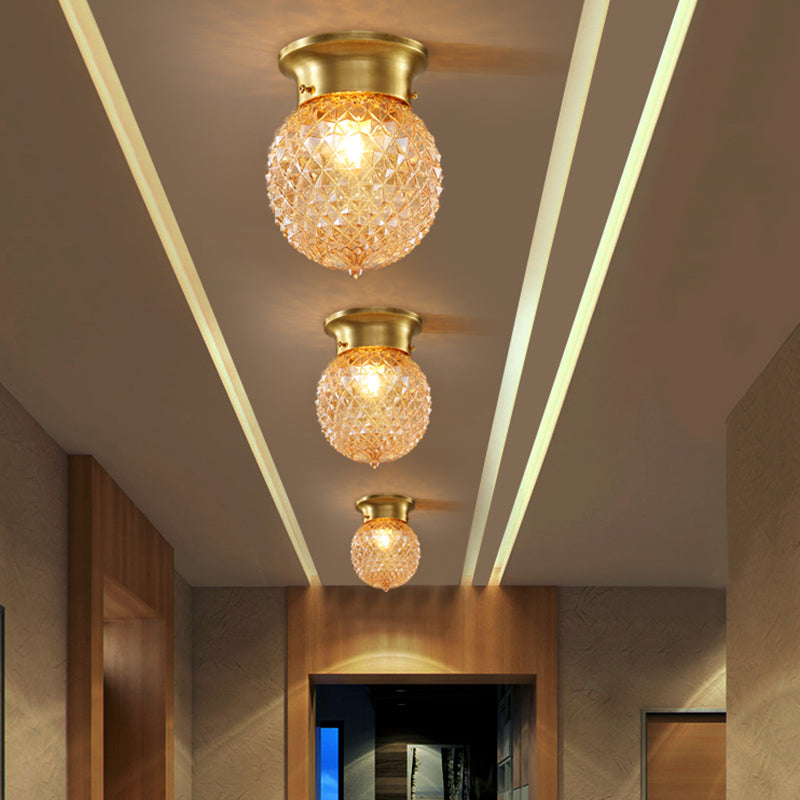 Globe Flush Mount Traditional Prismatic Glass 6"/7" Wide 1 Bulb Brass Ceiling Mount Chandelier