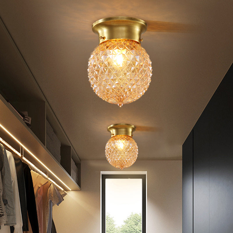 Globe Flush Mount Traditional Prismatic Glass 6"/7" Wide 1 Bulb Brass Ceiling Mount Chandelier