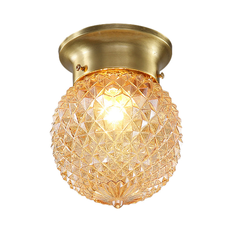Globe Flush Mount Traditional Prismatic Glass 6"/7" Wide 1 Bulb Brass Ceiling Mount Chandelier