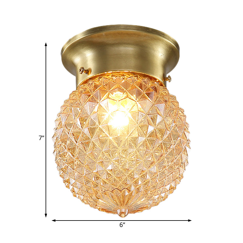 Globe Flush Mount Traditional Prismatic Glass 6"/7" Wide 1 Bulb Brass Ceiling Mount Chandelier