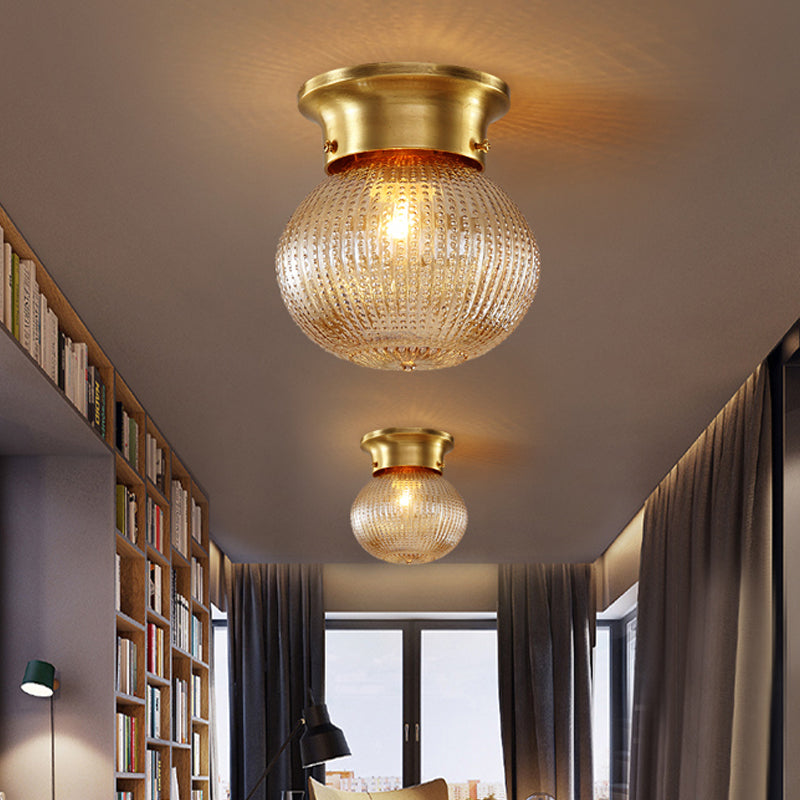 Globe Flush Mount Traditional Prismatic Glass 6"/7" Wide 1 Bulb Brass Ceiling Mount Chandelier