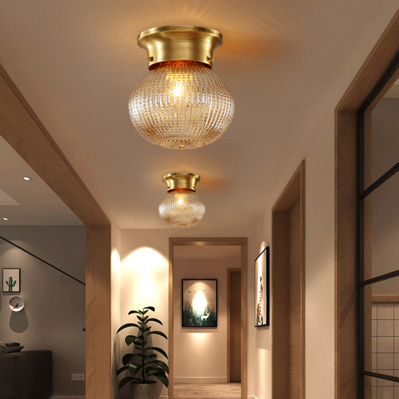 Globe Flush Mount Traditional Prismatic Glass 6"/7" Wide 1 Bulb Brass Ceiling Mount Chandelier