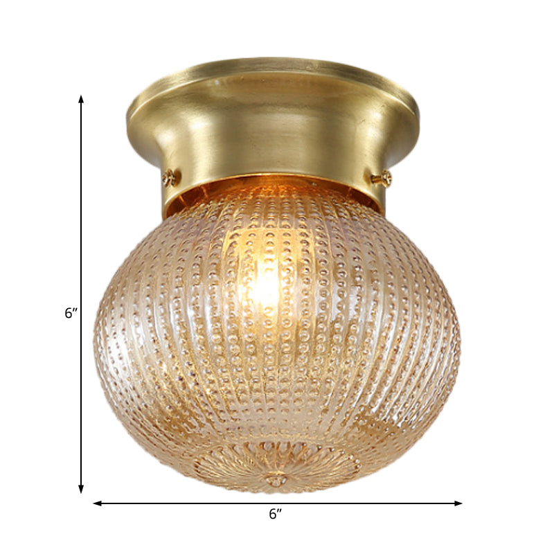 Globe Flush Mount Traditional Prismatic Glass 6"/7" Wide 1 Bulb Brass Ceiling Mount Chandelier