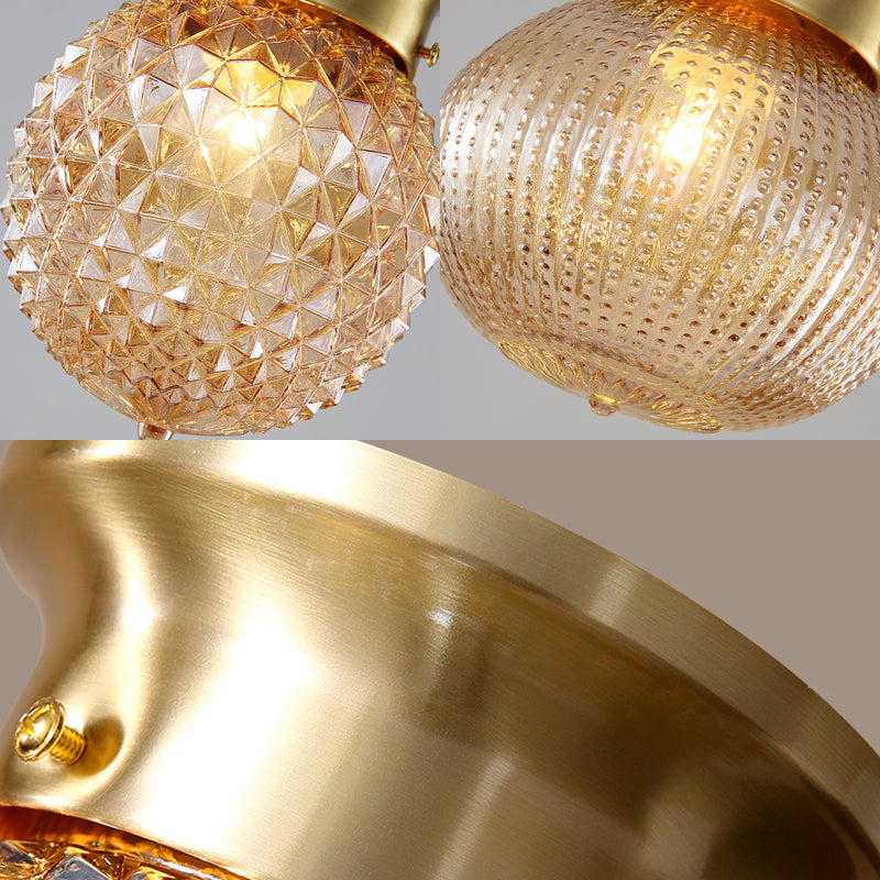 Lustre à montage encastré Globe traditionnel en verre prismatique, 6"/7" de large, 1 ampoule, en laiton