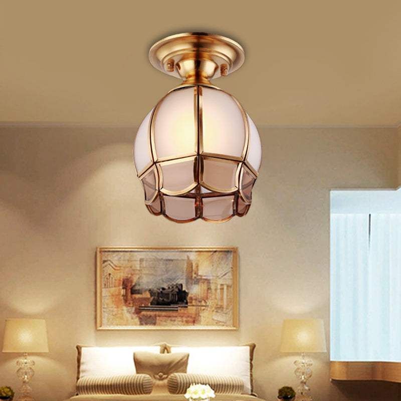 5"/6" Wide Cone/Globe Semi Flush Mount Traditional White Glass Brass 1 Bulb Ceiling Mount Chandelier