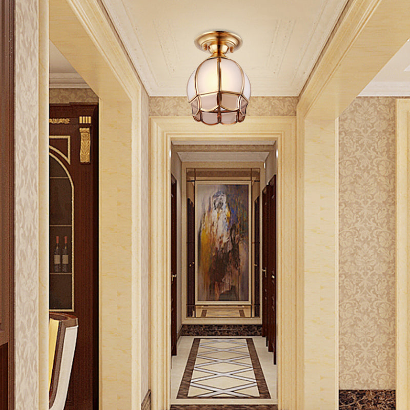 5"/6" Wide Cone/Globe Semi Flush Mount Traditional White Glass Brass 1 Bulb Ceiling Mount Chandelier