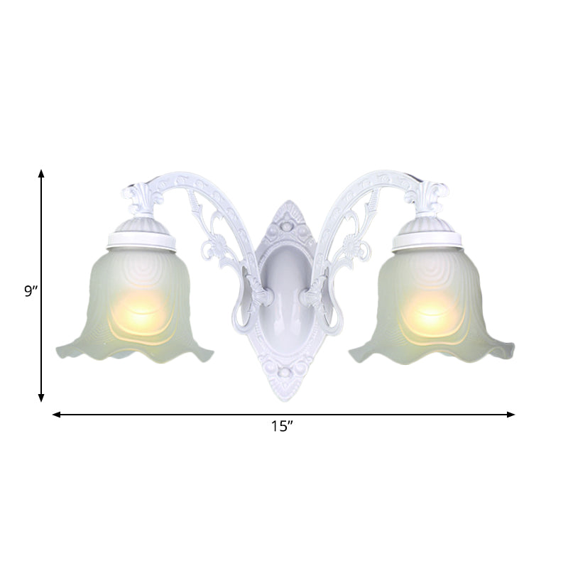 Flower Living Room Wall Light Sconce Vintage Style Metal 1/2 Lights Black/White Wall Lamp with Frosted Glass Shade