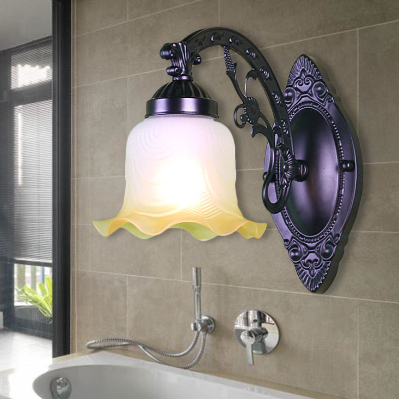Flower Living Room Wall Light Sconce Vintage Style Metal 1/2 Lights Black/White Wall Lamp with Frosted Glass Shade