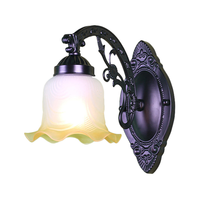 Flower Living Room Wall Light Sconce Vintage Style Metal 1/2 Lights Black/White Wall Lamp with Frosted Glass Shade