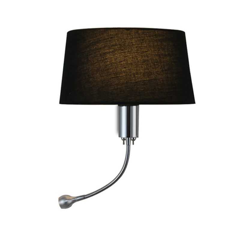 Black/White/Beige Drum Reading Wall Sconce Traditional Fabric 1 Head Bedroom Adjustable Wall Mounted Light
