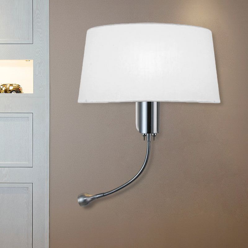 Black/White/Beige Drum Reading Wall Sconce Traditional Fabric 1 Head Bedroom Adjustable Wall Mounted Light