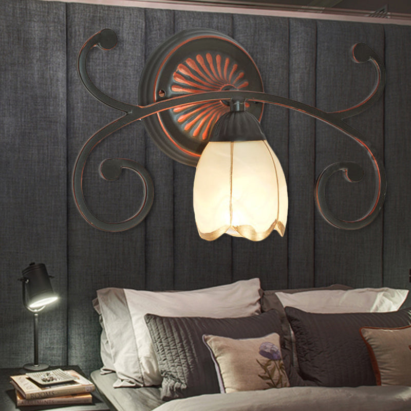 Red Brown 1/2/3 Lights Sconce Light Classic Frosted Glass Flower Shape Vanity Lighting Fixture
