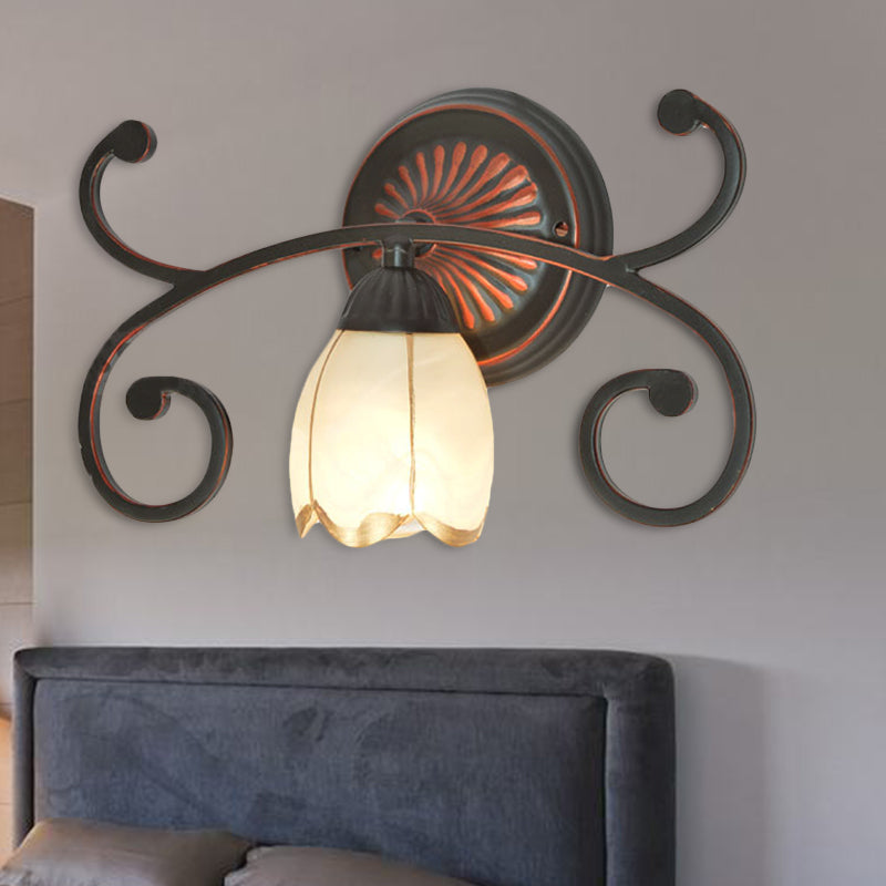 Red Brown 1/2/3 Lights Sconce Light Classic Frosted Glass Flower Shape Vanity Lighting Fixture