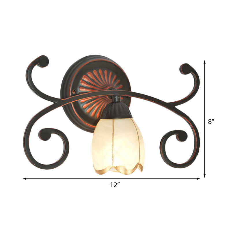 Red Brown 1/2/3 Lights Sconce Light Classic Frosted Glass Flower Shape Vanity Lighting Fixture