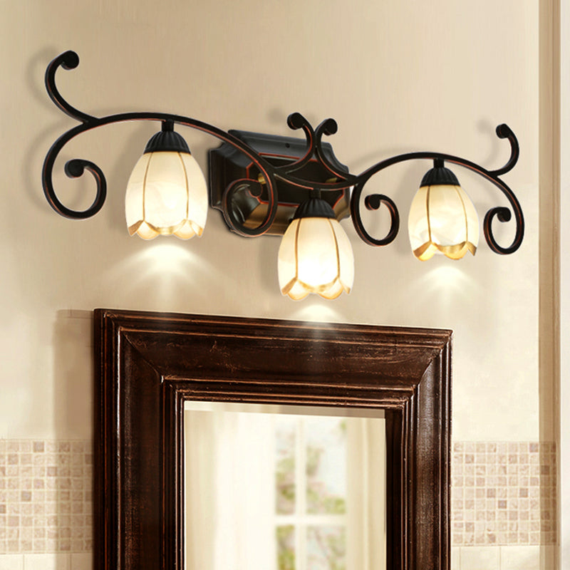 Red Brown 1/2/3 Lights Sconce Light Classic Frosted Glass Flower Shape Vanity Lighting Fixture