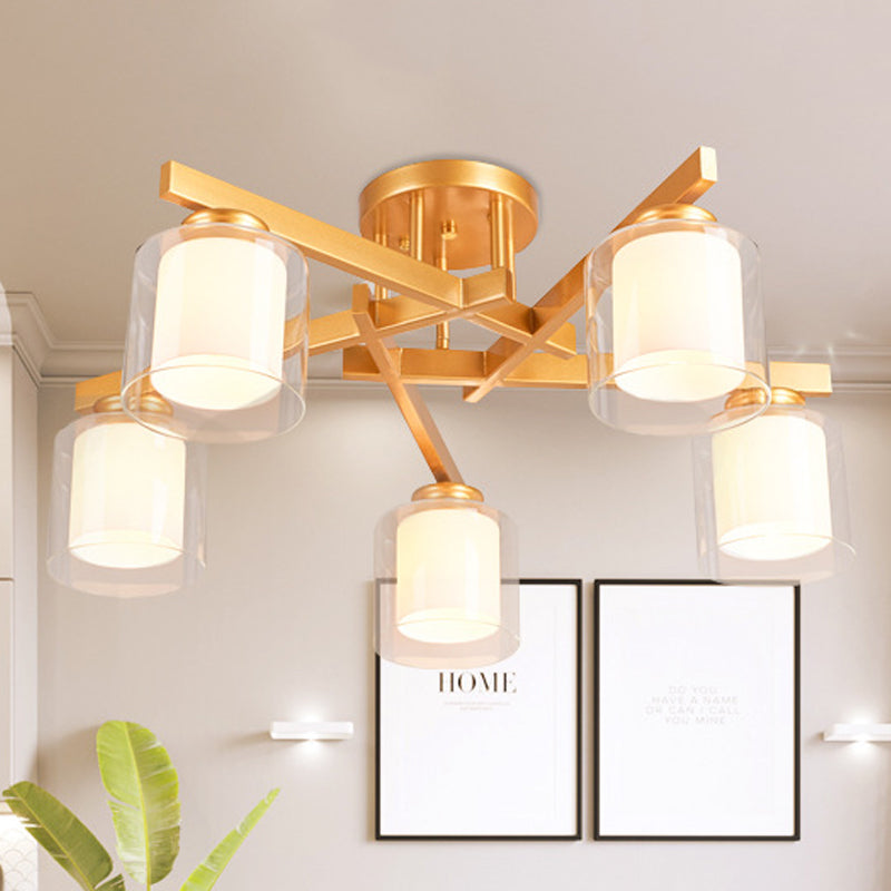 Cilinder Camera da letto semi -montaggio illuminazione tradizionale vetro trasparente 4/5/6 luci bianchi soffitto bianco