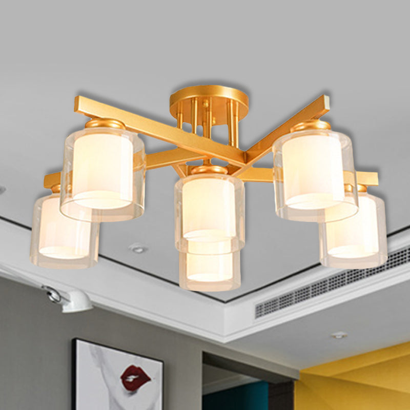 Cilinder Camera da letto semi -montaggio illuminazione tradizionale vetro trasparente 4/5/6 luci bianchi soffitto bianco