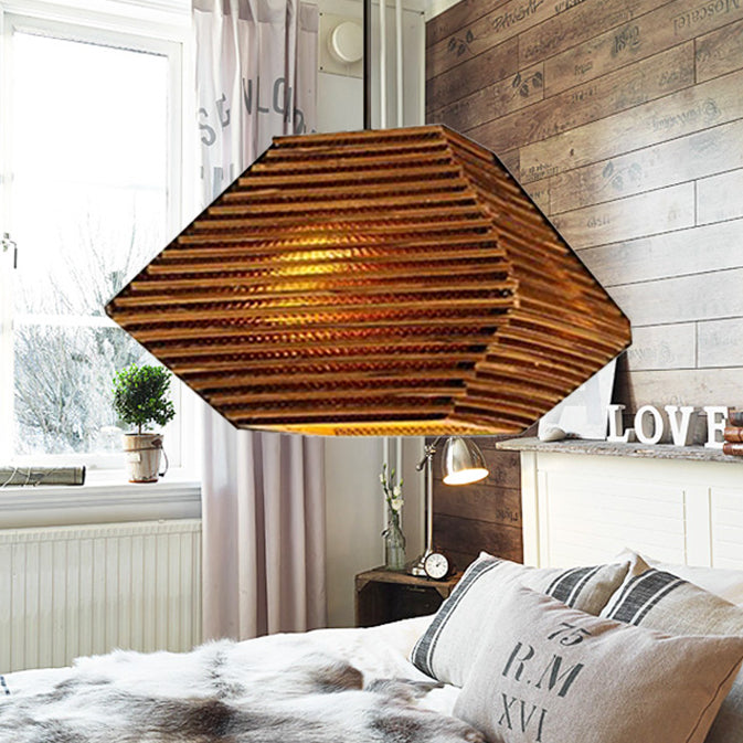 Papier trapézoïde en papier lampe asiatique style 1 léger pendentif suspendu sur table à manger