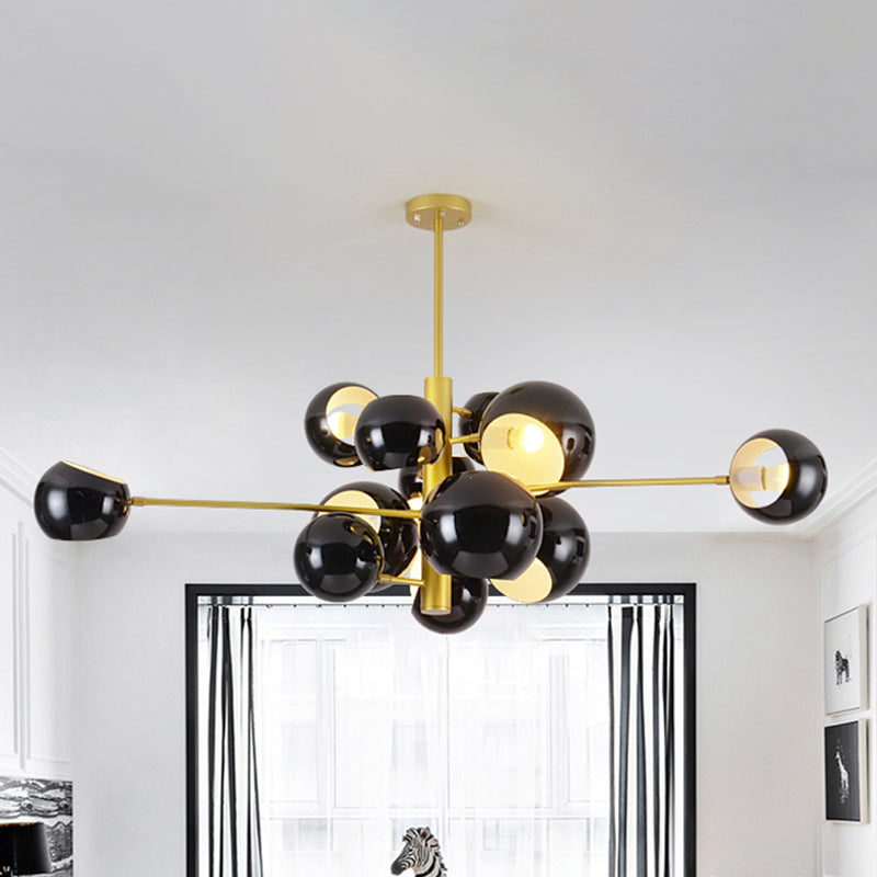 Stacked Simple Style Hanging Chandelier Light with Dome Metal Shade 10/13 Lights Black/White Hanging Light for Dining Room