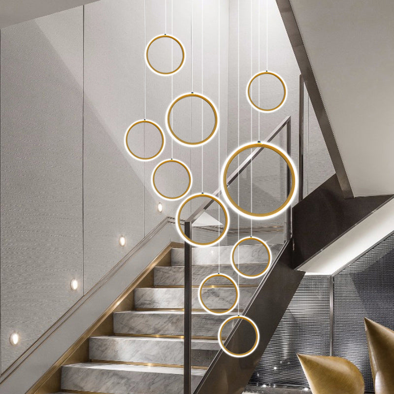 Metallic Halo Multi Pendant Light Minimaliste de suspension à LED dorée minimaliste pour escalier