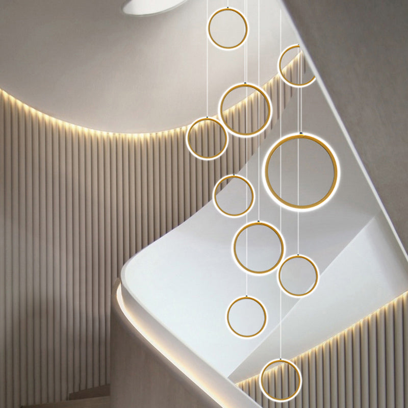 Metallic Halo Multi Pendant Light Minimaliste de suspension à LED dorée minimaliste pour escalier