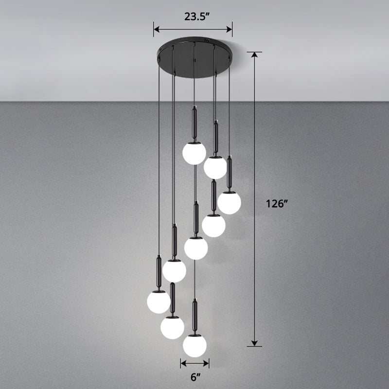 Globe Stairs Multi Lamp Ceiling Light Cream Glass Modern Pendant Lighting Fixture