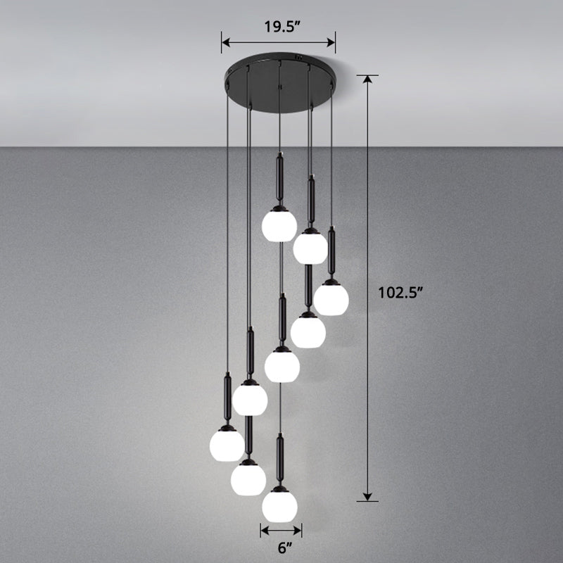 Globe Stairs Multi Lamp Ceiling Light Cream Glass Modern Pendant Lighting Fixture