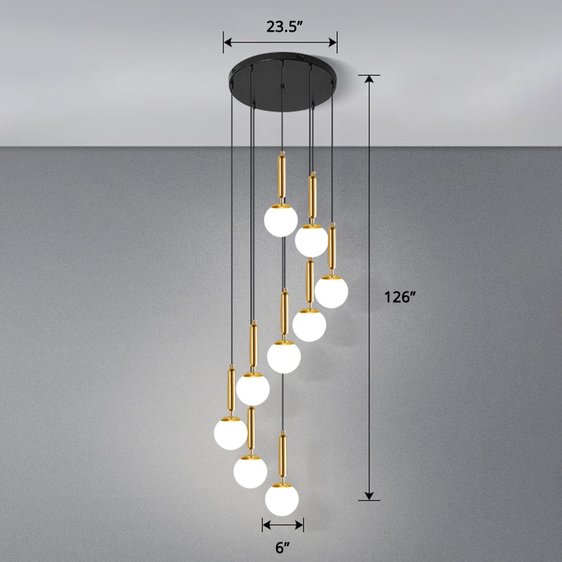 Globe Stairs Multi Lamp Ceiling Light Cream Glass Modern Pendant Lighting Fixture