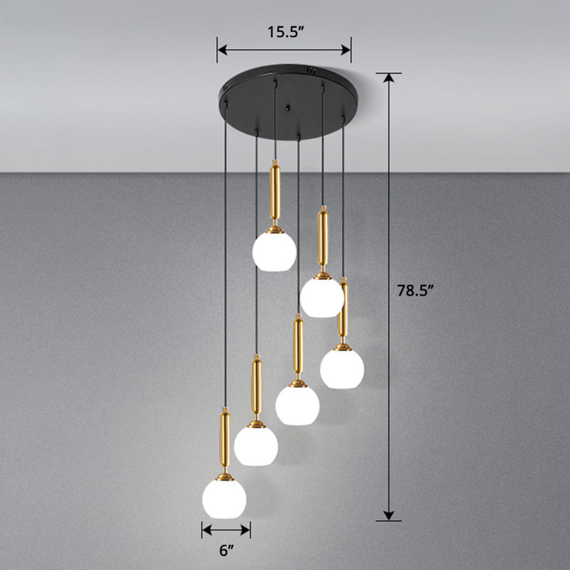 Globe Stairs Multi Lamp Ceiling Light Cream Glass Modern Pendant Lighting Fixture
