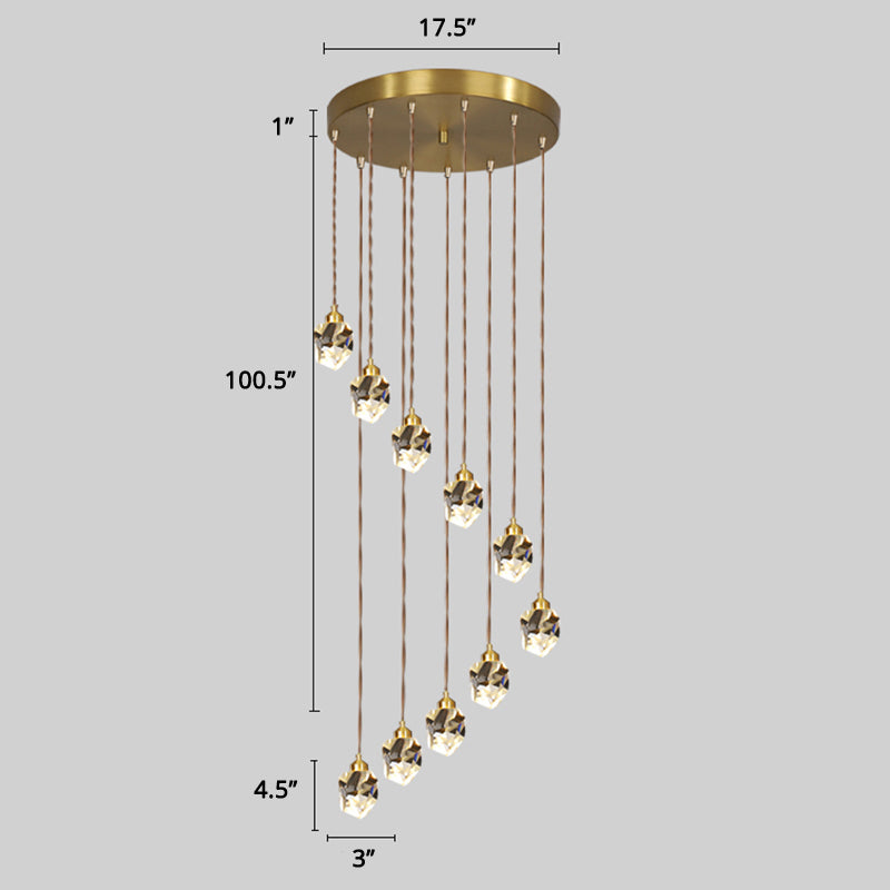 Spiral Cluster Pendant Light Minimalism Metal Living Room Suspension Lamp in Gold