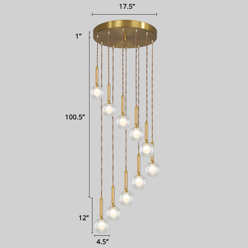 Spiral Cluster Pendant Light Minimalism Metal Living Room Suspension Lamp in Gold