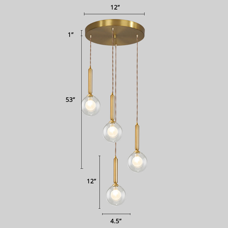 Spiral Cluster Pendant Light Minimalism Metal Living Room Suspension Lamp in Gold