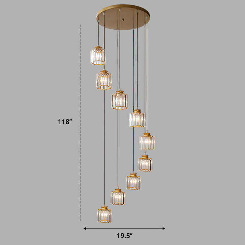 Trap Meerdere lamp hanger Minimalistisch plafondlicht met cilindrische kristalschaduw