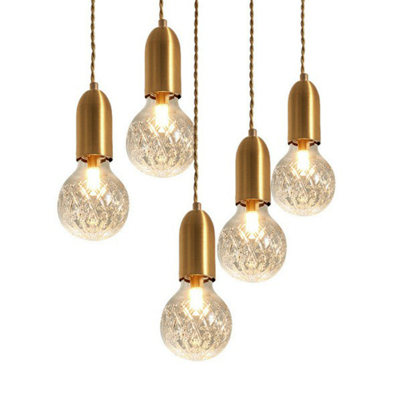 Lattice Glass Bulb Shaped Pendant Lamp Nordic 1-Light Restaurant Ceiling Light in Brass