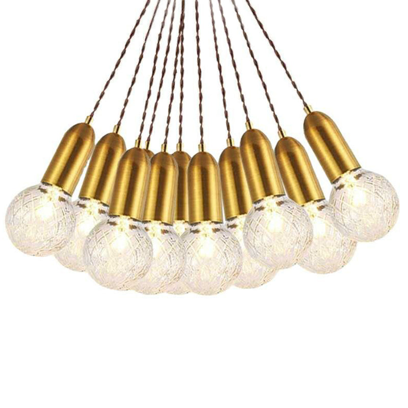 Lattice Glass Bulb Shaped Pendant Lamp Nordic 1-Light Restaurant Ceiling Light in Brass