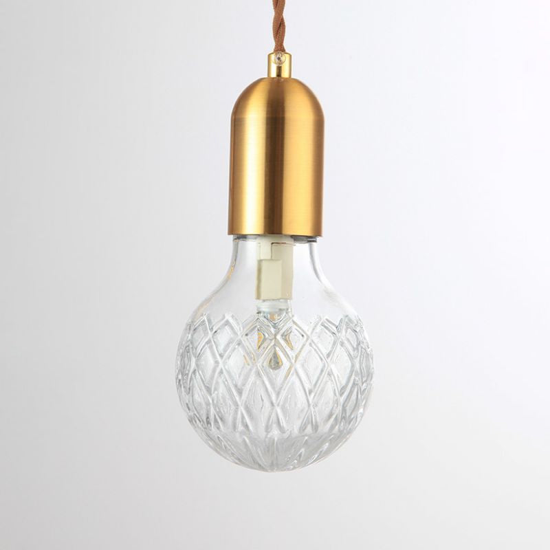 Lattice Glass Bulb Shaped Pendant Lamp Nordic 1-Light Restaurant Ceiling Light in Brass
