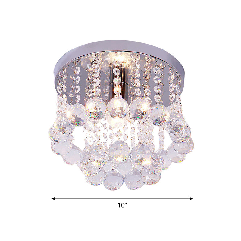Chrome Finish Round Flushmount Light Modern Single Metal Semi Flush Mount Ceiling Fixture with Crystal Drops