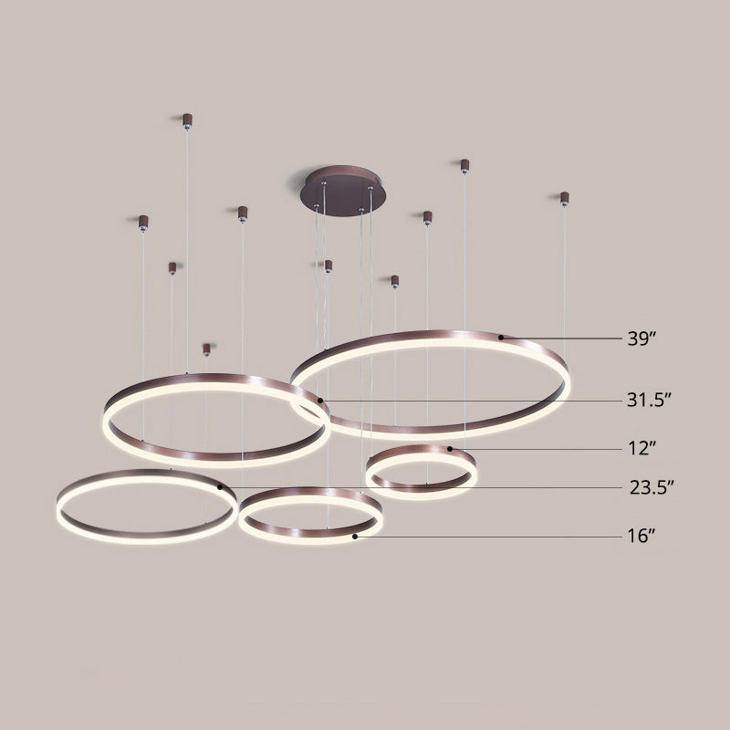 Multi-Ring Shaped Chandelier Modern Style Acrylic Coffee Hanging Light Fixture for Living Room