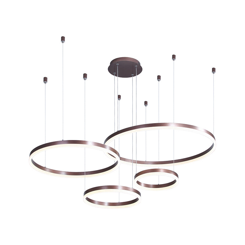 Multi-Ring Shaped Chandelier Modern Style Acrylic Coffee Hanging Light Fixture for Living Room